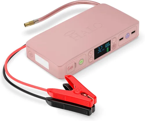 HALO Bolt Air+ 55500 Arrancador de batería portátil para automóvil | Compresor de aire de 100 PSI, banco de energía USB de 55.5 Wh, reflector y