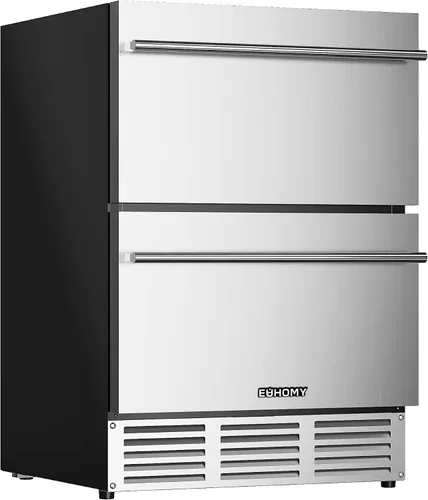 EUHOMY Refrigerador bajo mostrador de 24 pulgadas con doble cajón, refrigerador de bebidas al aire libre a prueba de inclemencias del tiempo de