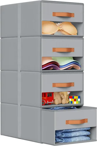 Miniatura 14 de DIMJ Organizadores de Armario y Almacenamiento - Contenedores de Tela con Cajones para Armario, Organizadores de Ropa Plegables con Ventana
