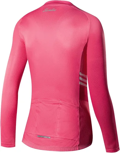 Miniatura 3 de Santic Camiseta de ciclismo de manga larga para mujer, chaqueta de bicicleta con bolsillos