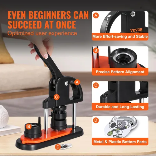 Miniatura 3 de VEVOR - Máquina para hacer botones, 32mm/1.25 pulgadas con 500 piezas de botones, kit de prensa de punzón con mango ergonómico en arco, máquina