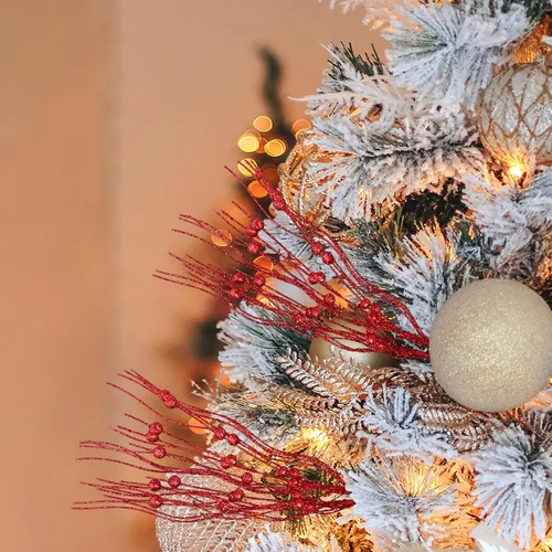 Miniatura 5 de Yen Jean 30 piezas de decoración de árbol de Navidad, tallos de bayas artificiales con purpurina roja, adornos de Navidad, florero, decoración