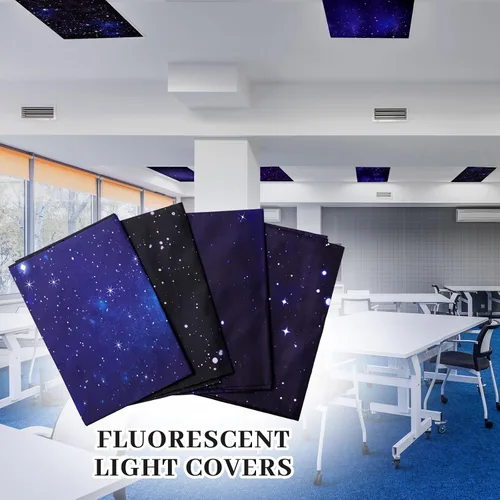 Miniatura 5 de ROCEEI Paquete de 8 cubiertas de luz fluorescente, 4 x 2 pies, cubiertas magnéticas de cielo nocturno a granel para luz de techo de aula, reduce