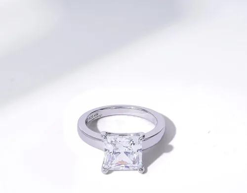 Miniatura 4 de Platinum or Gold plated Sterling Silver Princess-Cut Solitaire Ring made with Infinite Elements Cubic Zirconia