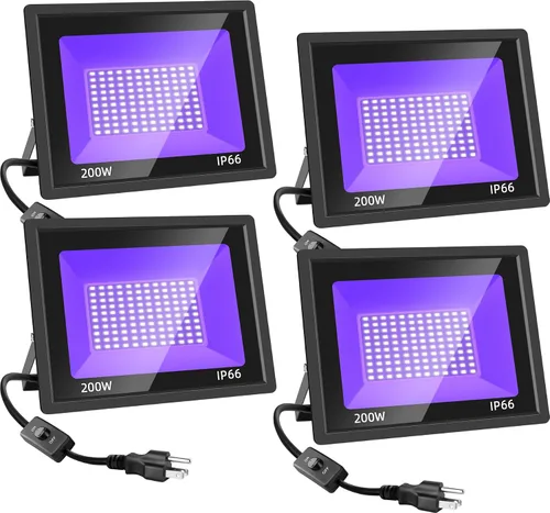 Miniatura 8 de Paquete de 4 luces LED negras de 100 W, luz de inundación de luz negra con enchufe e interruptor, IP66 luz negra impermeable para exteriores