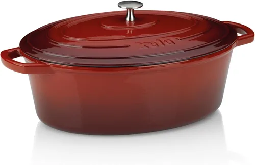 Miniatura 14 de kela Hierro fundido esmaltado para horno holandés con tapa y mango de acero inoxidable, alta retención de calor, 4 cuartos de galón, color rojo