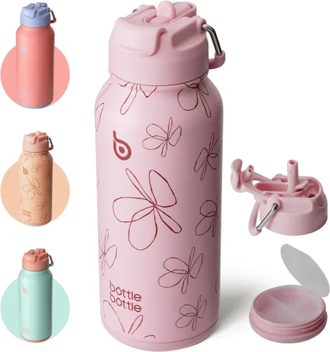 Miniatura 15 de BOTTLE BOTTLE Botella de agua deportiva de acero inoxidable de 32oz con aislamiento, botella de agua con pajita con diseño de tapa de doble uso