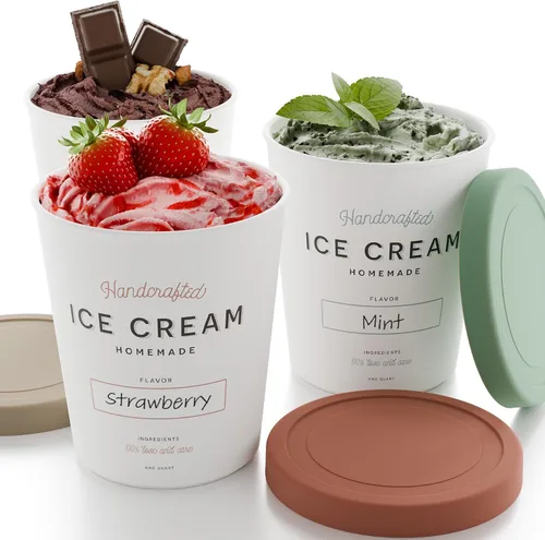 Miniatura 9 de ZICOTO Juego de 3 contenedores reutilizables para helado de 1 cuarto cada uno - Perfecto para sorbete casero, yogur congelado o helado