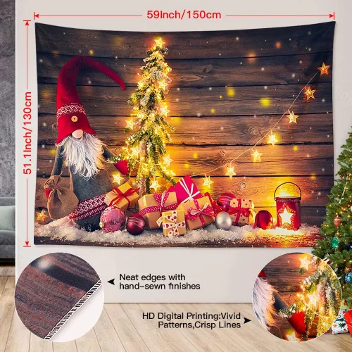 Miniatura 5 de OTOSTAR Tapiz de gnomo navideño para colgar en la pared, regalo de árbol de Navidad, manta para colgar en la pared, arte de pared al aire libre