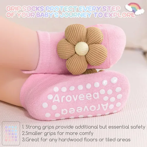Miniatura 6 de Aroveea Calcetines antideslizantes de algodón para bebés y niñas de 0 a 3 años