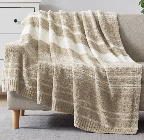 Miniatura 69 de WRENGONGE - Manta a rayas de color caqui, suave, acogedora, mullida, cálida, para sillón, sofá, cama o viajes, ligera, 50 x 70 pulgadas, regalo
