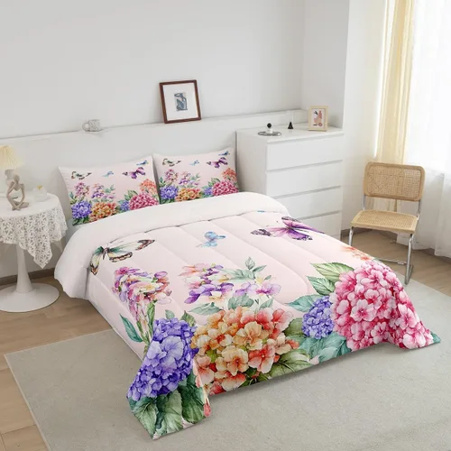 Miniatura 5 de Juego de edredón de mariposa morada tamaño individual para niñas y niños, ropa de cama rosa degradado, relleno de edredón de mariposa de ensueño