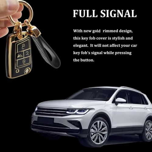 Miniatura 2 de Funda protectora de TPU para llavero compatible con VW Golf R GTI MK6 MK7Tiguan Taos Passat Jetta Beetle Polo plegable llavero (negro)