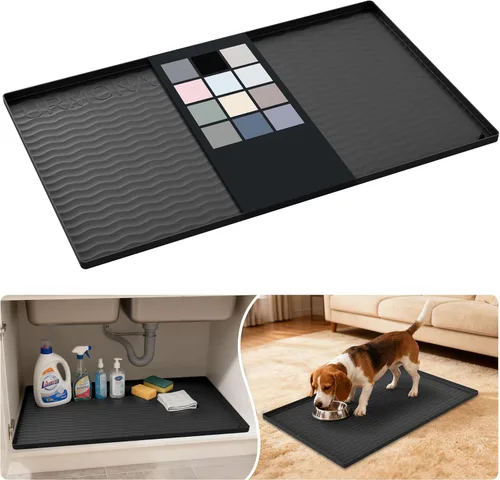 Miniatura 61 de URMONA Tapete de silicona impermeable para debajo del fregadero, 34 x 22 pulgadas, forro para estante de cocina y baño, protector de gabinetes