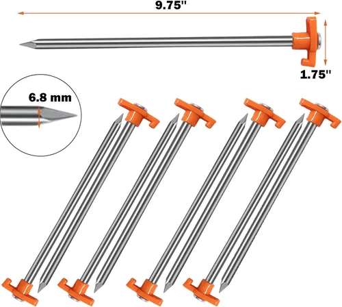 Miniatura 2 de Cheardia Paquete de 20 Estacas Resistentes para Tienda de Campaña, Estacas de Patio de 9.75 Pulgadas Clavijas de Metal Antioxidante para Tienda