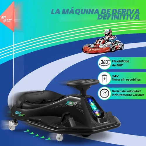 Miniatura 2 de Coche de deriva giratorio de 360 grados, Go Kart eléctrico de 24 V para niños con ruedas de repuesto, alta/baja velocidad, motor sin escobillas