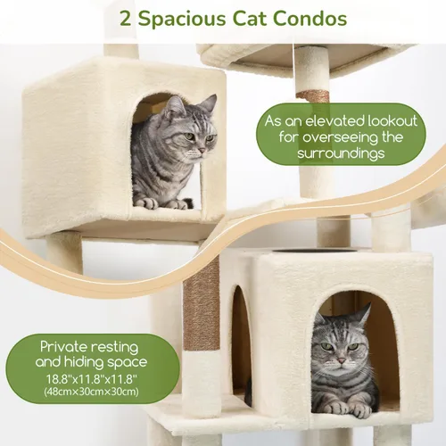 Miniatura 3 de Globlazer Árbol de gato resistente de 74 pulgadas para gatos grandes de interior, torre para gatos de varios niveles con 5 postes rascadores