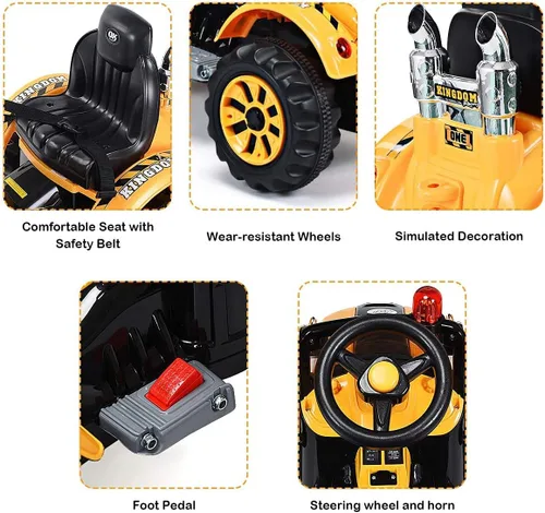 Miniatura 4 de GLACER Excavadora para montar, excavadora a batería de 12 V con 2 velocidades, hacia adelante y atrás, cubo de carga frontal, bocina, cinturón