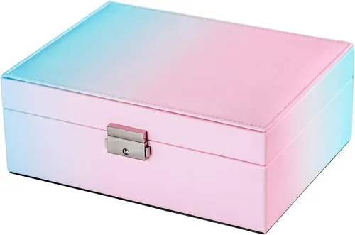 Miniatura 3 de Kendal Joyero para mujeres y niñas, organizador de joyas de 2 capas, piel sintética con cierre y forro de terciopelo suave, portátil, almacenamiento