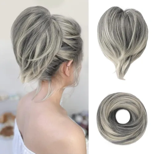 Miniatura 32 de BARSDAR Extensión de cola de caballo y moño de pelo de cobre, extensiones de moño corto sintético liso elástico para mujer, moños desordenados