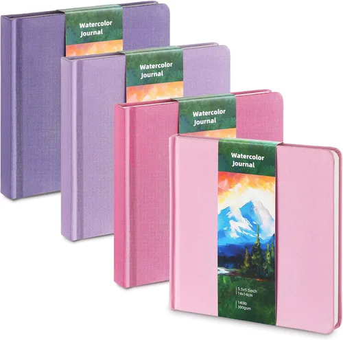 Miniatura 10 de Mooliwe Diario de viaje de acuarela, cuaderno de bocetos de acuarela de 5 x 5 pulgadas, 13.56 oz/m², de algodón de prensa en frío, para pintor