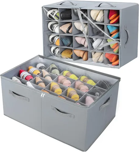 Miniatura 15 de TOPIA HOME Organizador de zapatos para armario, caja de zapatos plegable con divisores ajustables y cubierta transparente, organizador