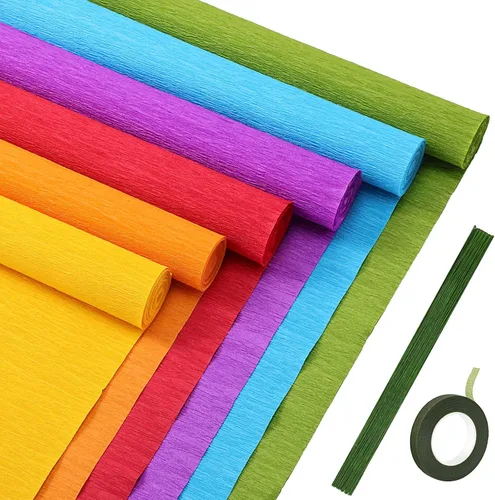 Miniatura 8 de Gersoniel 57 piezas de papel crepé de flores de bricolaje, 6 rollos de hojas de papel crepé de 1.58 onzas, 50 piezas de alambre de hierro floral