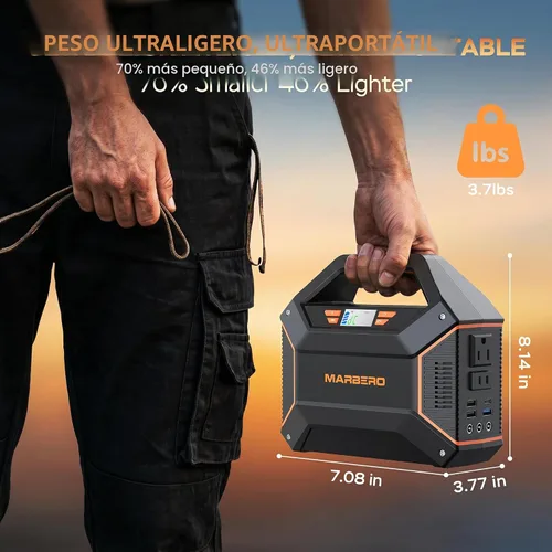 Miniatura 7 de MARBERO Generador solar de 155 Wh con panel solar incluido Estación de energía portátil de 30 W, 100 W, 150 W, sobretensión, multisalida, generador