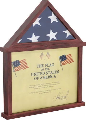 HBCY Creations Vitrina de bandera con soporte para certificado para bandera estadounidense de 3 x 5 pies, madera maciza con frente de vidrio con