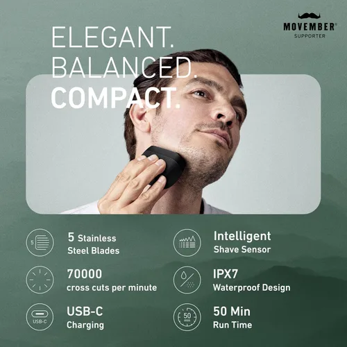 Miniatura 2 de Afeitadora eléctrica Panasonic ARC5 de tamaño palma, afeitadora de viaje compacta de lujo manual con sistema de corte de 5 cuchillas y carga USB-C