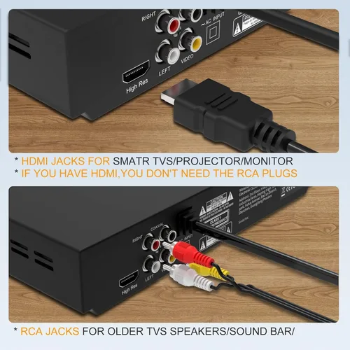 Miniatura 9 de Reproductor de DVD, Reproductor de DVD sin restricción regional HDMI para Smart TV, escalado 1080P, entrada USB, cable de salida HDMI/RCA incluido