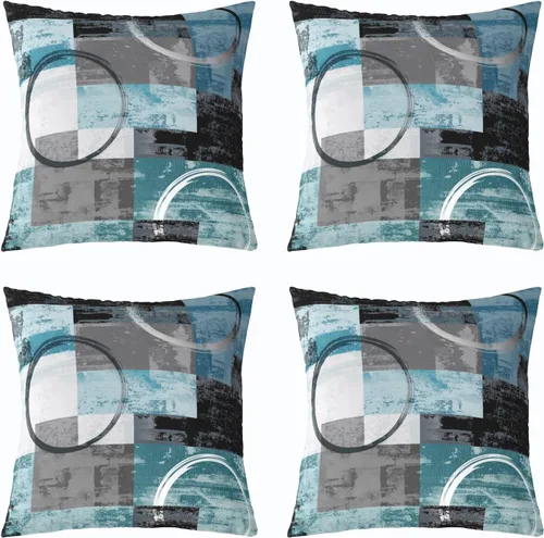Erosebridal Paquete de 4 fundas de almohada con diseño de círculos circulares y retro, color verde azulado degradado, fundas de cojín redondas Multi