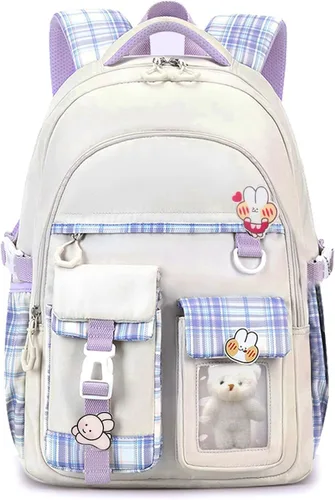 Miniatura 11 de PRLINJSK Mochila para niñas, mochila escolar linda para niñas, niños y adolescentes, mochila Kawaii para primaria, Negro, Mediana, Mochilas