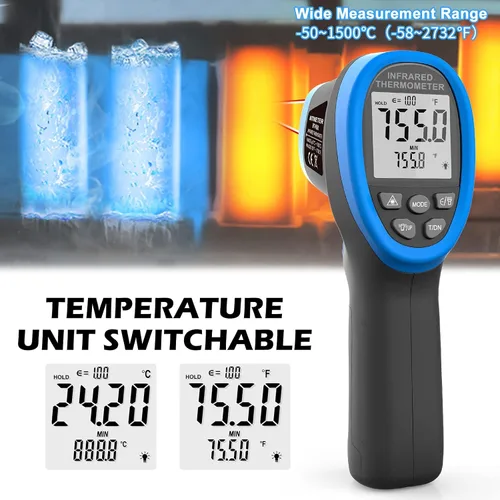 Miniatura 5 de BTMETER BT-1500 - Pistola de pirómetro láser industrial sin contacto 30:1, termómetro láser de temperatura alta infrarroja, -58℉ a 2732℉