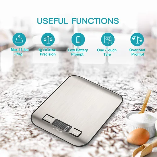 Miniatura 3 de Ultrean Báscula de alimentos, báscula digital de cocina con pantalla LCD, peso gramos y onzas para hornear, cocinar y preparar comidas, 6