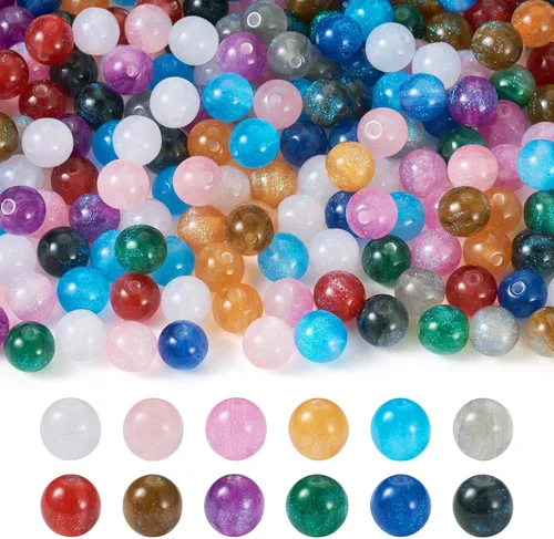 Craftdady 360 cuentas redondas de resina de 0.315 pulgadas con purpurina en polvo de imitación ojo de gato, cuentas espaciadoras de bolas sueltas