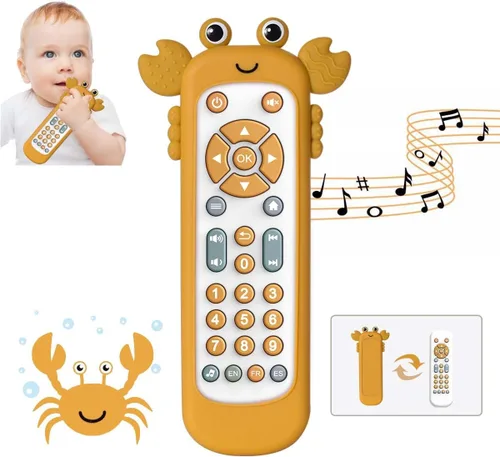 Juguete de control remoto para TV para bebé con cubierta de silicona suave, juguete musical realista con luz y sonido, juguete educativo de Amarillo