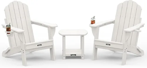 Miniatura 43 de Silla Adirondack plegable, silla Adirondack de HDPE con 2 soportes para tazas, sillas para fogatas al aire libre de fácil montaje para patio
