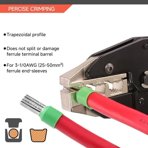Miniatura 4 de HKS Herramienta de Engaste para Manguitos, Terminales de Virola y Extremo de Cable de Pin - Engastadoras de Cables con Trinquete - AWG 3-1/0