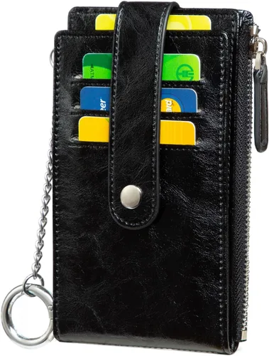 Huztencor Tarjetero de crédito para mujer, cartera pequeña RFID para mujer, delgada, funda para tarjetas con cremallera múltiple con llavero