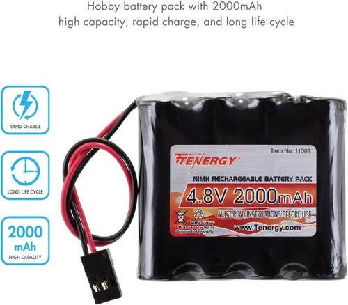 Miniatura 2 de Tenergy Paquete de 2 baterías NiMH Receiver RX con conectores Hitec 4.8V 2000mAh batería recargable de alta capacidad para receptores RC, aviones RC