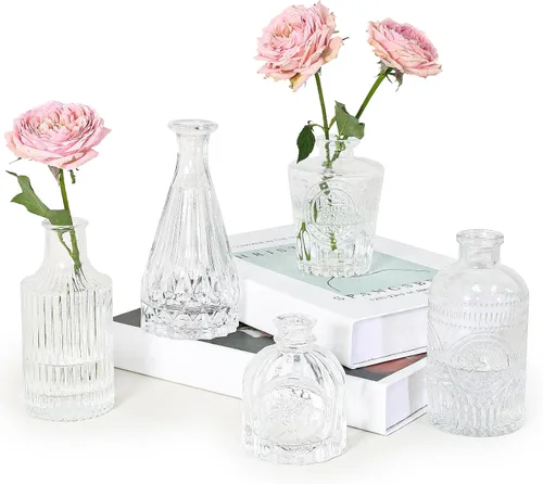 Miniatura 12 de SUPMIND Juego de 12 jarrones de cristal, pequeños jarrones de flores verdes para centros de mesa a granel, mini jarrón vintage para boda, hogar