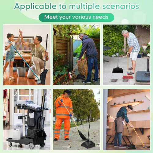 Miniatura 6 de Weewooday 8 piezas de recogedor vertical de plástico para vestíbulo comercial con mango largo, recogedor vertical de metal, resistente para Negro