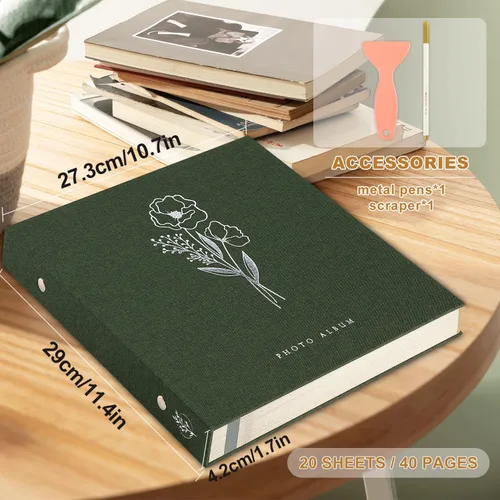 Miniatura 2 de Lanpn Álbum de fotos autoadhesivo, álbum de recortes, 40 páginas, álbumes de fotos de lino, páginas magnéticas adhesivas con capacidad para fotos