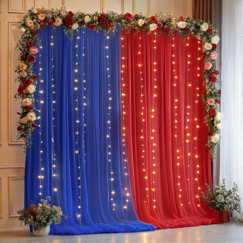 Miniatura 23 de Cortina de telón de fondo de tul azul bebé de 10 x 8 pies con cadena de luces para fiestas, cortinas de fondo transparentes para bodas, baby shower