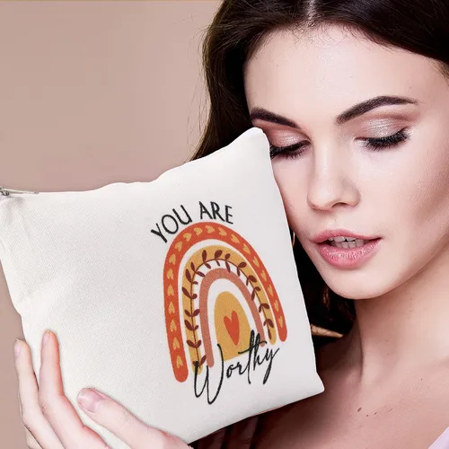 Miniatura 6 de Coume 10 bolsas de maquillaje de lona a granel, citas inspiradoras con cremallera cosmética, bolsa de viaje de aliento para mujeres, profesores