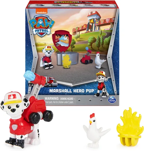 Paw Patrol, Big Truck Pups Marshall Figura de Acción con Dron de Rescate con Clip, Vaina del Centro de Comando y Amigo Animal, Juguetes para Niños