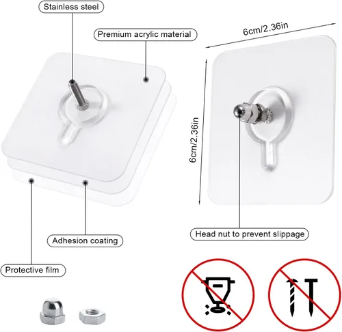 Miniatura 2 de Savita 14 tornillos adhesivos de pared, sin dejar rastro, clavos colgantes de montaje en pared para cocina y baño (0.51 pulgadas)
