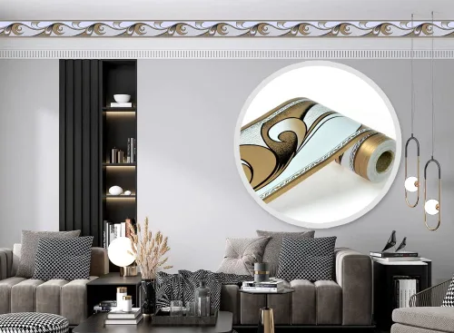 Miniatura 5 de Papel tapiz autoadhesivo para despegar y pegar, diseño abstracto moderno, marrón/blanco, extraíble, para pared, borde decorativo para techo