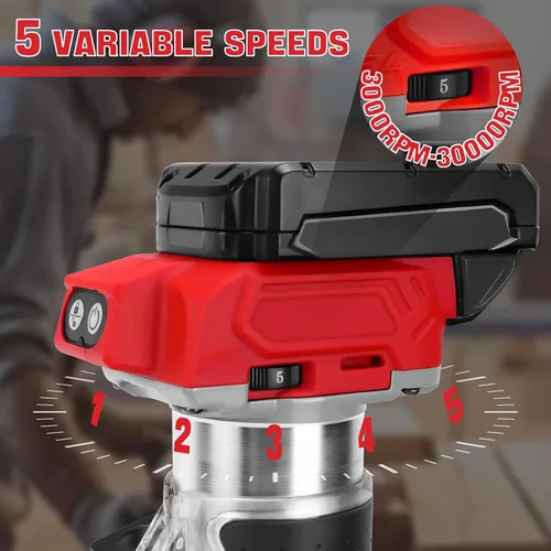 Miniatura 2 de Enrutador compacto inalámbrico para batería Milwaukee de 18 V, enrutador recortador sin escobillas de 800 W con 5 velocidades variables, 30000 RPM